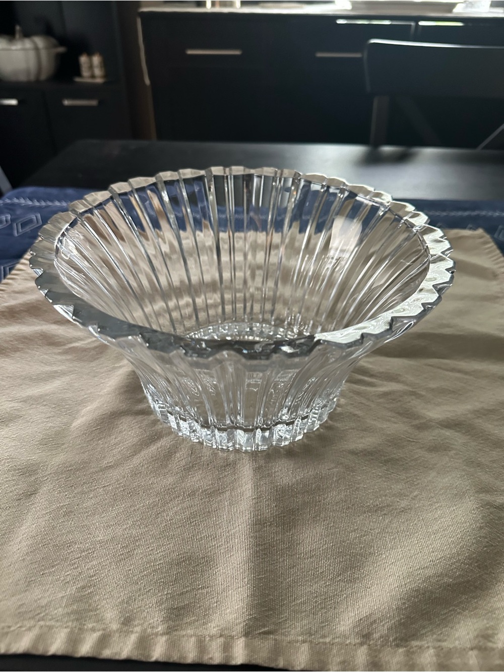 Clear Ribbed Crystal Decorative Bowl